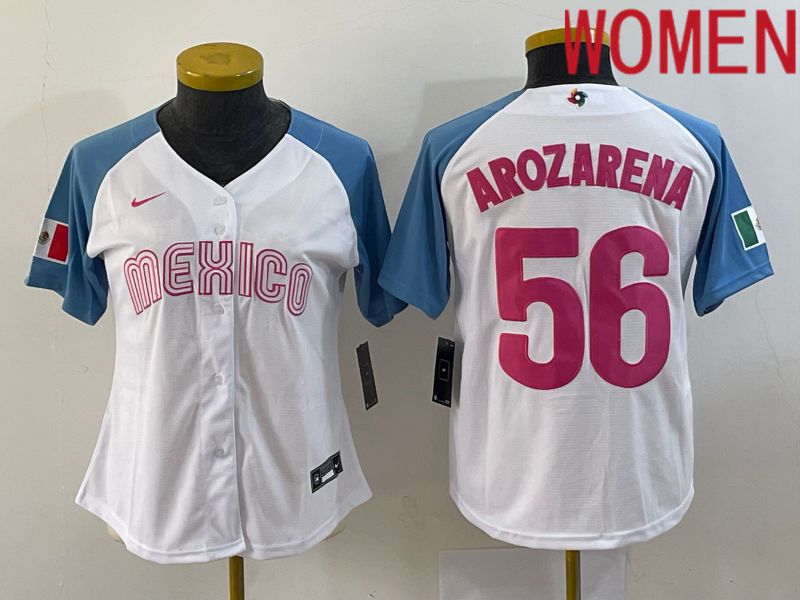 Women 2023 World Cub Mexico #56 Arozarena White Nike MLB Jersey10